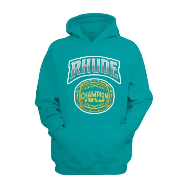 Front view of Rhude Aqua Teal Hoodie
