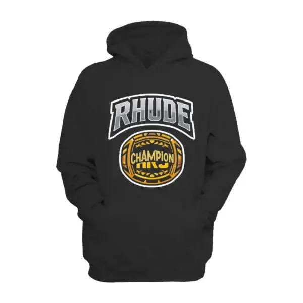 Front view of Rhude Black Hoodie