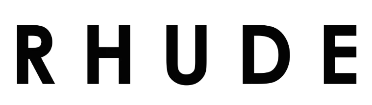 Rhude Clothing logo with bold, minimalist typography.