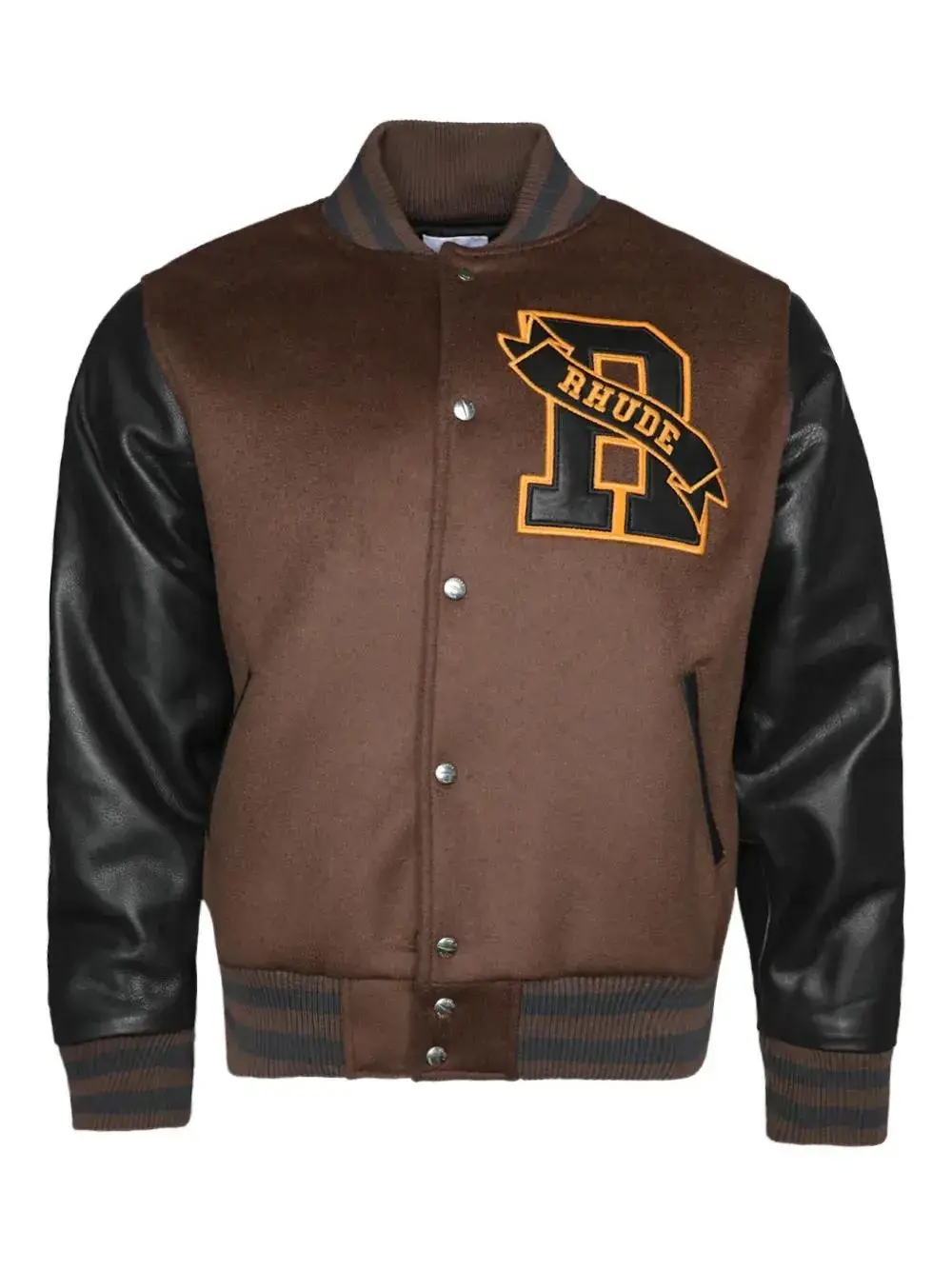 Rhude Leather Sleeved Bomber Jacket front view